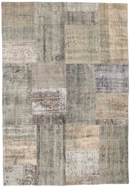 Patchwork Matto 141X202 Moderni Käsinsolmittu Vaaleanruskea/Vaaleanharmaa (Villa, Turkki)