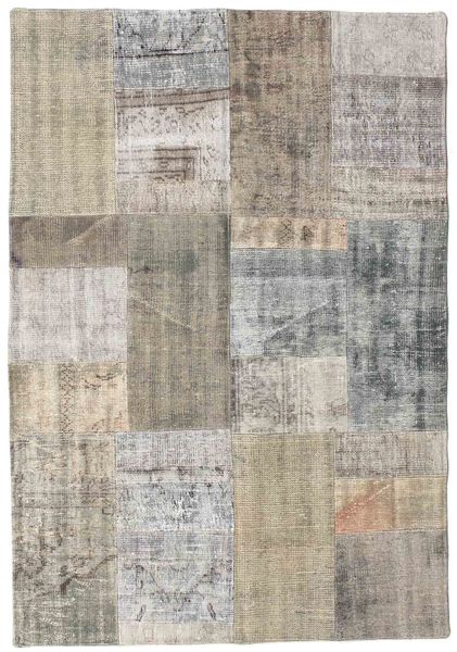 Patchwork Tapete 140X200 Moderno Feito A Mão Cinzento Claro (Lã, Turquia)