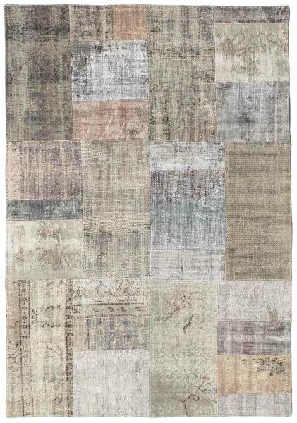 Patchwork Tapete 140X203 Moderno Feito A Mão Cinzento Claro (Lã, Turquia)