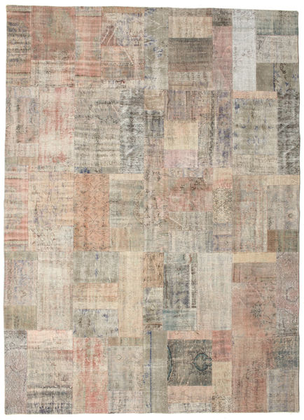 Patchwork Matto 253X350 Moderni Käsinsolmittu Vaaleanruskea/Vaaleanharmaa Isot (Villa, Turkki)