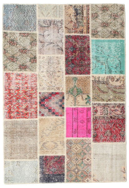 Patchwork Tapete 138X203 Moderno Feito A Mão Cinzento Claro/Bege (Lã, Turquia)