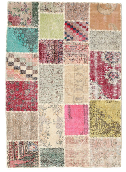 Patchwork Teppich
 138X201 Echter Moderner Handgeknüpfter Beige/Hellgrau (Wolle, Türkei)