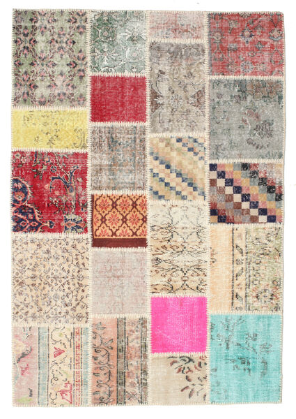 Patchwork Tapete 138X203 Moderno Feito A Mão Cinzento Claro/Bege (Lã, Turquia)