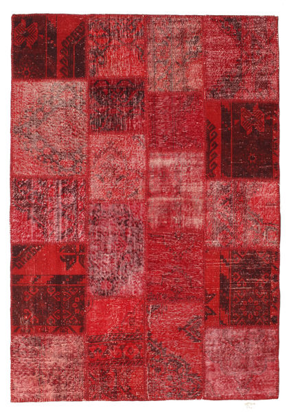 Patchwork Tapete 138X201 Moderno Feito A Mão Vermelho Escuro/Vermelho (Lã, Turquia)