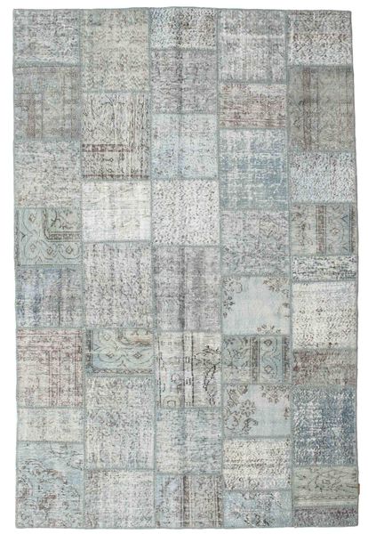 Patchwork Matto 198X300 Moderni Käsinsolmittu Siniturkoosi/Vaaleanharmaa (Villa, Turkki)