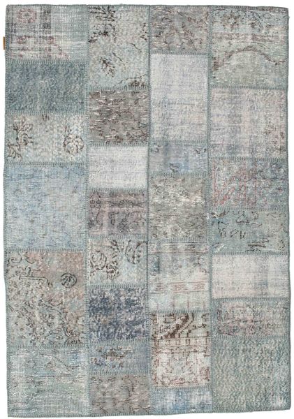 Patchwork Tapis 138X200 Moderne Fait Main Gris Clair/Gris Foncé (Laine, Turquie)