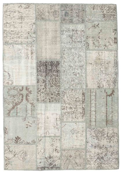 Patchwork Tapete 140X201 Moderno Feito A Mão Cinzento Claro/Bege Escuro (Lã, Turquia)