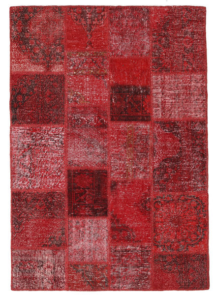 Patchwork Tapete 140X201 Moderno Feito A Mão Vermelho Escuro/Vermelho (Lã, Turquia)