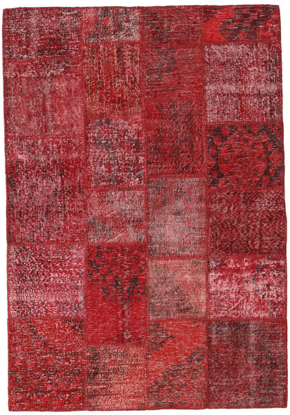 Patchwork Tapete 138X202 Moderno Feito A Mão Vermelho Escuro/Vermelho (Lã, Turquia)