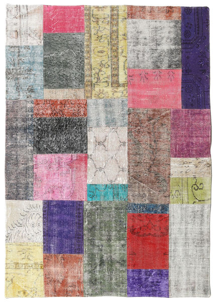 Patchwork Matto 141X200 Moderni Käsinsolmittu Vaaleanharmaa/Tummanvioletti (Villa, Turkki)