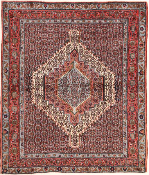 Senneh Tapete 125X149 Oriental Feito A Mão Vermelho Escuro/Castanho Claro (Lã, Pérsia/Irão)