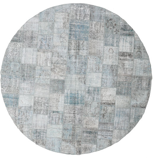 Patchwork Matto Ø 400 Moderni Käsinsolmittu Pyöreä Vaaleanharmaa Isot (Villa, Turkki)