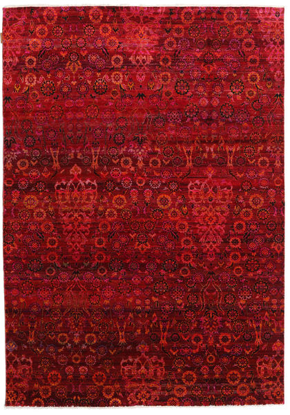 Sari Pure Silk Rug 173X247 Authentic
 Modern Handknotted Crimson Red/Dark Red (Silk, India)