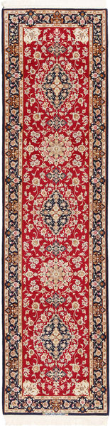 Isfahan Fio De Seda Tapete 84X319 Oriental Feito A Mão Tapete Passadeira Vermelho Escuro/Castanho Claro (Lã/Seda, Pérsia/Irão)
