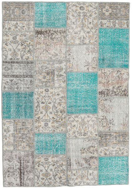 Patchwork Tapis 161X230 Moderne Fait Main Gris Clair/Bleu Turquoise (Laine, Turquie)