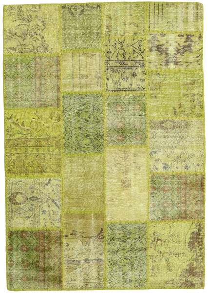 Лоскутные Ковер 140X202 Современный Ковры Ручной Работы Светло-Зеленый/Оливковый/Желтый (Шерсть, Турция)