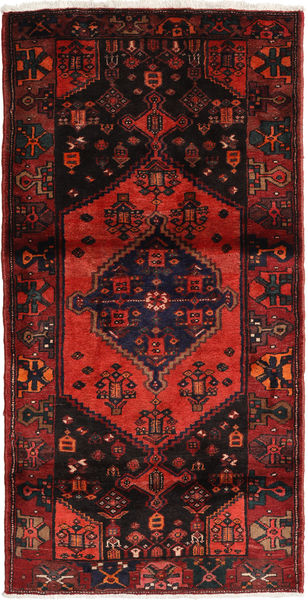 Hamadan Teppich
 107X210 Echter Orientalischer Handgeknüpfter Schwartz/Dunkelrot (Wolle, Persien/Iran)