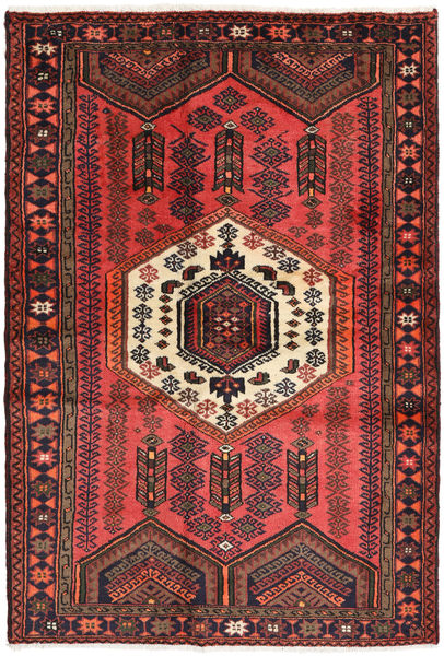 Hamadã Tapete 125X182 Oriental Feito A Mão Vermelho Escuro/Castanho Escuro (Lã, Pérsia/Irão)