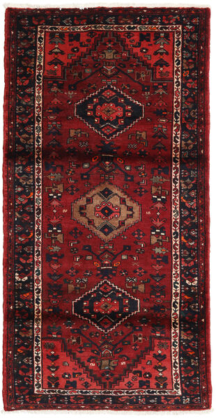Hamadan Dywan 101X194 Orientalny Tkany Ręcznie Ciemnoczerwony/Ciemnobrązowy (Wełna, Persja/Iran)