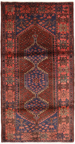 Hamadan Tæppe 108X208 Ægte Orientalsk Håndknyttet Mørkerød/Brun (Uld, Persien/Iran)