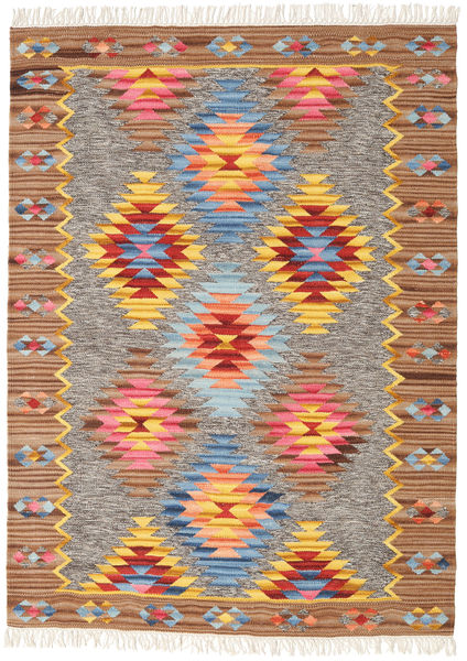 Spring Kelim Matto 140X200 Moderni Käsinkudottu Ruskea/Vaaleanharmaa (Villa, Intia)
