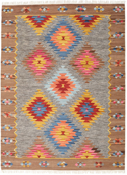 Spring Kilim Rug 210X290 Authentic
 Modern Handwoven Light Grey/Brown (Wool, India)