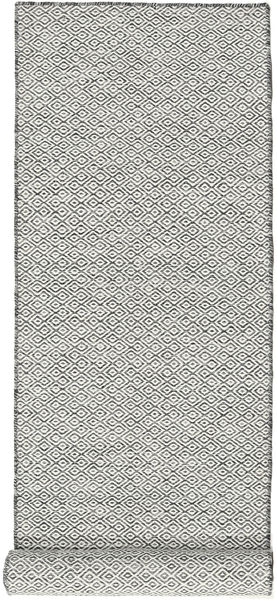 Kilim Goose Eye - Preto/Cinzento Tapete 80X340 Moderno Tecidos À Mão Tapete Passadeira Bege/Cinza Escuro/Cinzento Claro (Lã, Índia)