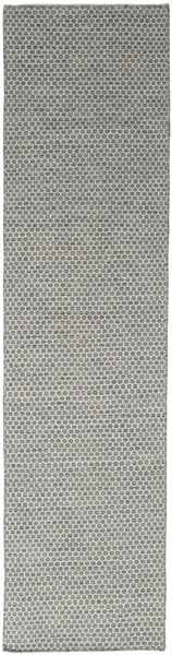 Kilim Honey Comb - Gris Alfombra 80X340 Moderna Tejida A Mano Gris Oscuro/Gris Claro (Lana, India)