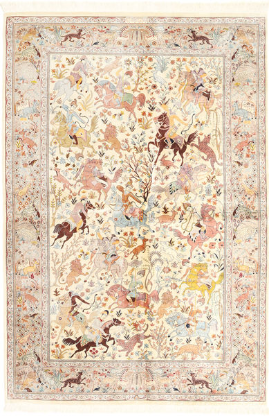 Ghom Seda Tapete 140X211 Oriental Feito A Mão Bege/Castanho Claro/Luz Rosa (Seda, Pérsia/Irão)