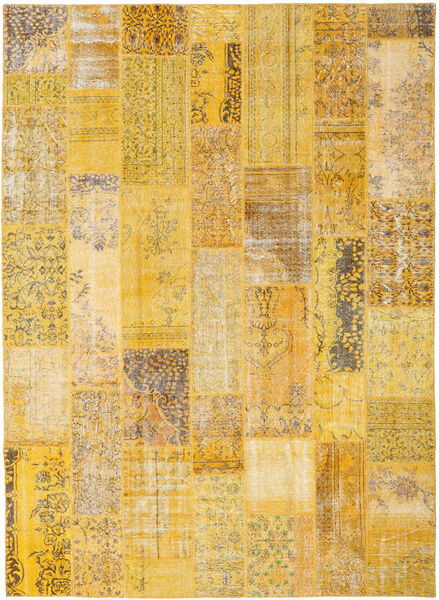 Patchwork Matto 253X350 Moderni Käsinsolmittu Vaaleanruskea/Keltainen Isot (Villa, Turkki)