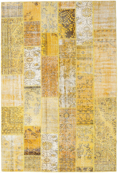 Patchwork Teppe 201X298 Ekte Moderne Håndknyttet Gul/Lysbrun (Ull, Tyrkia)