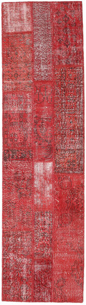 Patchwork Matto 82X303 Moderni Käsinsolmittu Käytävämatto Tummanpunainen/Punainen/Ruoste (Villa, Turkki)