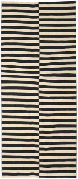 キリム モダン 絨毯 160X374 モダン 手織り 廊下 カーペット 黒/ベージュ (ウール, インド)