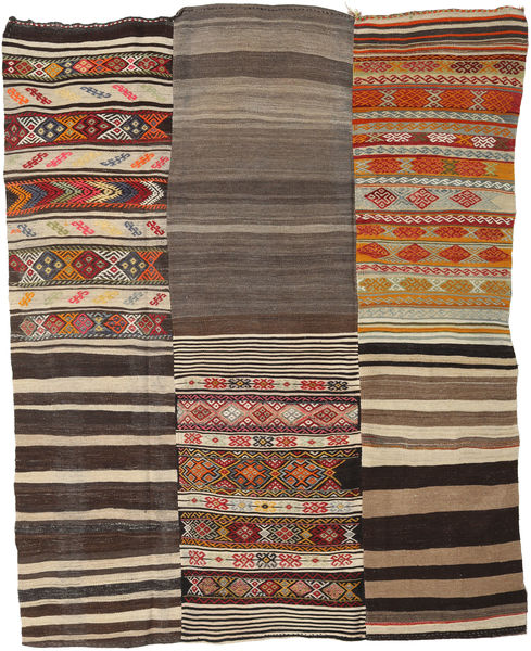 Kelim Patchwork Vloerkleed 199X253 Echt Modern Handgeweven Donkergrijs/Donkerrood (Wol, Turkije)