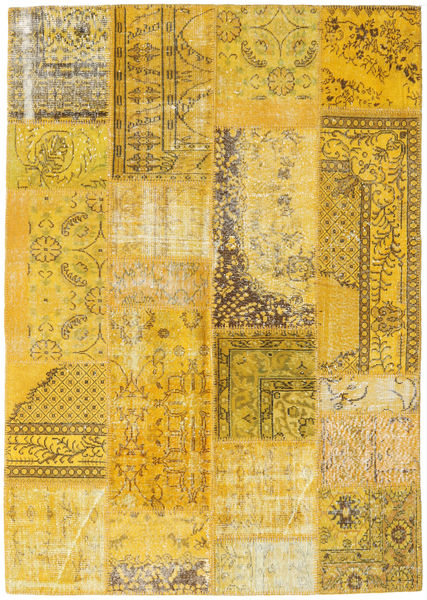 Patchwork Tapis 162X230 Moderne Fait Main Jaune/Marron (Laine, Turquie)