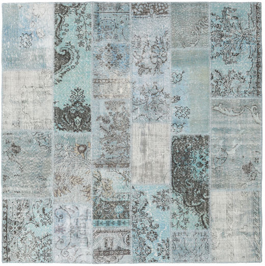 Patchwork Sag 203X203 Autentični
 Moderni Ručno Uzlan Kvadratni Svjetlosiva/Svjetloplava (Vuna, Turska)
