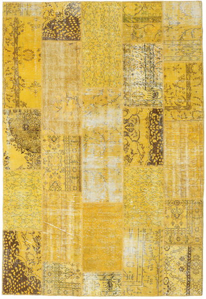 Patchwork Matto 203X298 Moderni Käsinsolmittu Keltainen/Tummanbeige (Villa, Turkki)