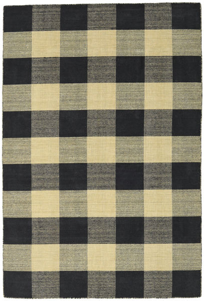 Check Kilim - Fekete/Arany Szőnyeg 160X230 Modern Kézi Szövésű Fekete/Sötétszürke/Olívazöld (Gyapjú, India)