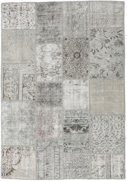 Patchwork Tapete 138X197 Moderno Feito A Mão Cinzento Claro/Bege (Lã, Turquia)