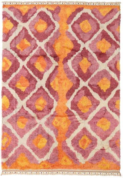 Handknotted Berber Shaggy Teppich
 196X281 Echter Moderner Handgeknüpfter Orange/Rost/Rot (Wolle, Türkei)