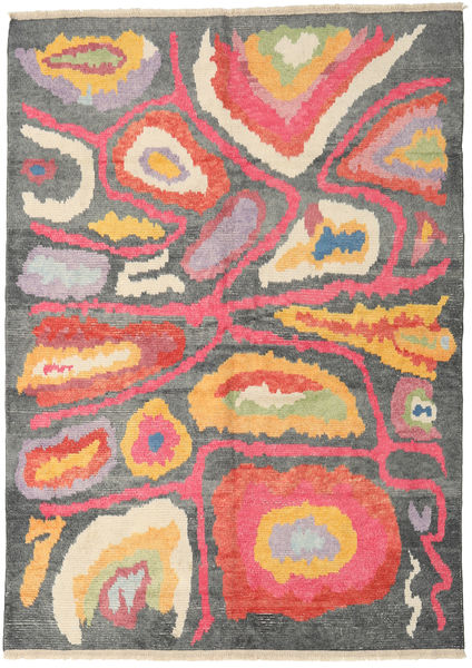 Handknotted Berber Shaggy Alfombra 178X249 Moderna Hecha A Mano Gris Oscuro/Rosa (Lana, Turquía)