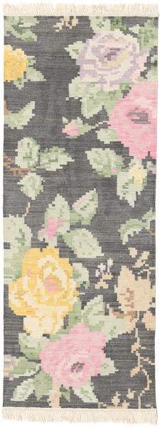 Kilim Karabah Amira - Fekete/Barna Szőnyeg 80X200 Modern Kézi Szövésű Sötétszürke/Sötét Bézs (Gyapjú, India)