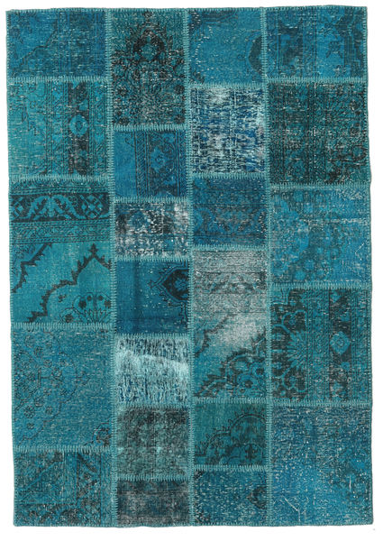 Patchwork Vloerkleed 140X200 Echt Modern Handgeknoopt Donker Turkoois/Turquoise Blauw/Donkerblauw (Wol, Turkije)