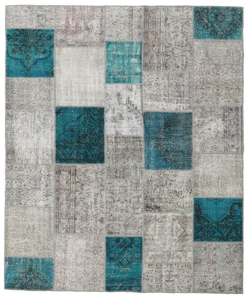 Patchwork Matto 253X303 Moderni Käsinsolmittu Vaaleanharmaa/Tumma Turkoosi Isot (Villa, Turkki)