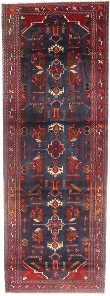Hamadan Rug 112X310 Authentic
 Oriental Handknotted Hallway Runner
 Dark Purple/Brown (Wool, Persia/Iran)