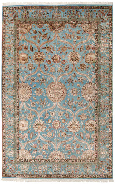 Kashan Indo Laine/Viscos Tapis 194X301 D'orient Fait Main Marron Clair/Gris Clair (Laine/Soie, Inde)