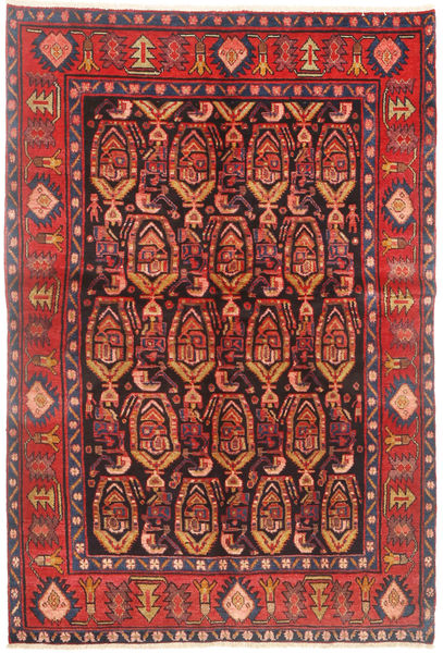 Hamadã Tapete 145X220 Oriental Feito A Mão Vermelho Escuro/Castanho Escuro (Lã, Pérsia/Irão)