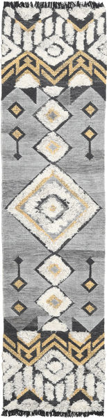 Deco Tapete 80X350 Moderno Tecidos À Mão Tapete Passadeira Cinzento Claro/Bege Escuro (Lã, Índia)