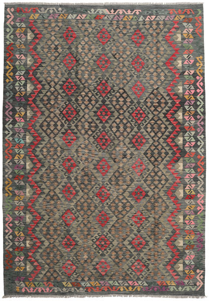 Kilim Afegão Old Style Tapete 204X293 Oriental Tecidos À Mão Cinza Escuro/Castanho Claro (Lã, Afeganistão)