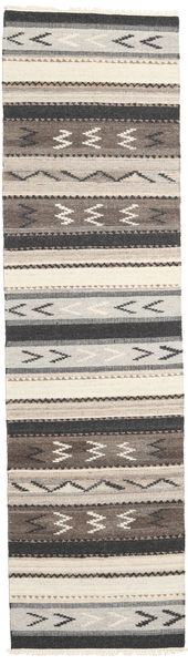 Kilim Modern Rug 84X300 Authentic
 Modern Handwoven Hallway Runner
 Beige/Dark Grey/Light Grey (Wool, India)